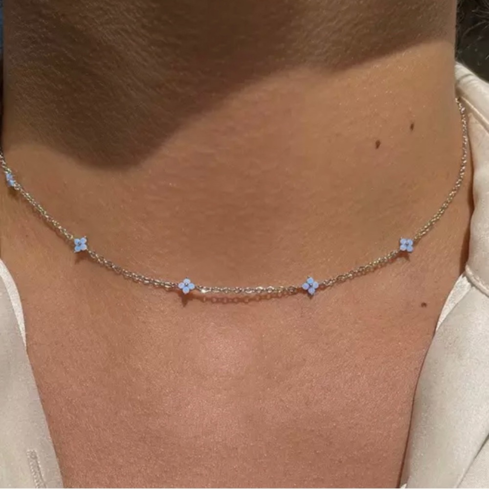 FLORAL Delicate NECKLACE gola and blue